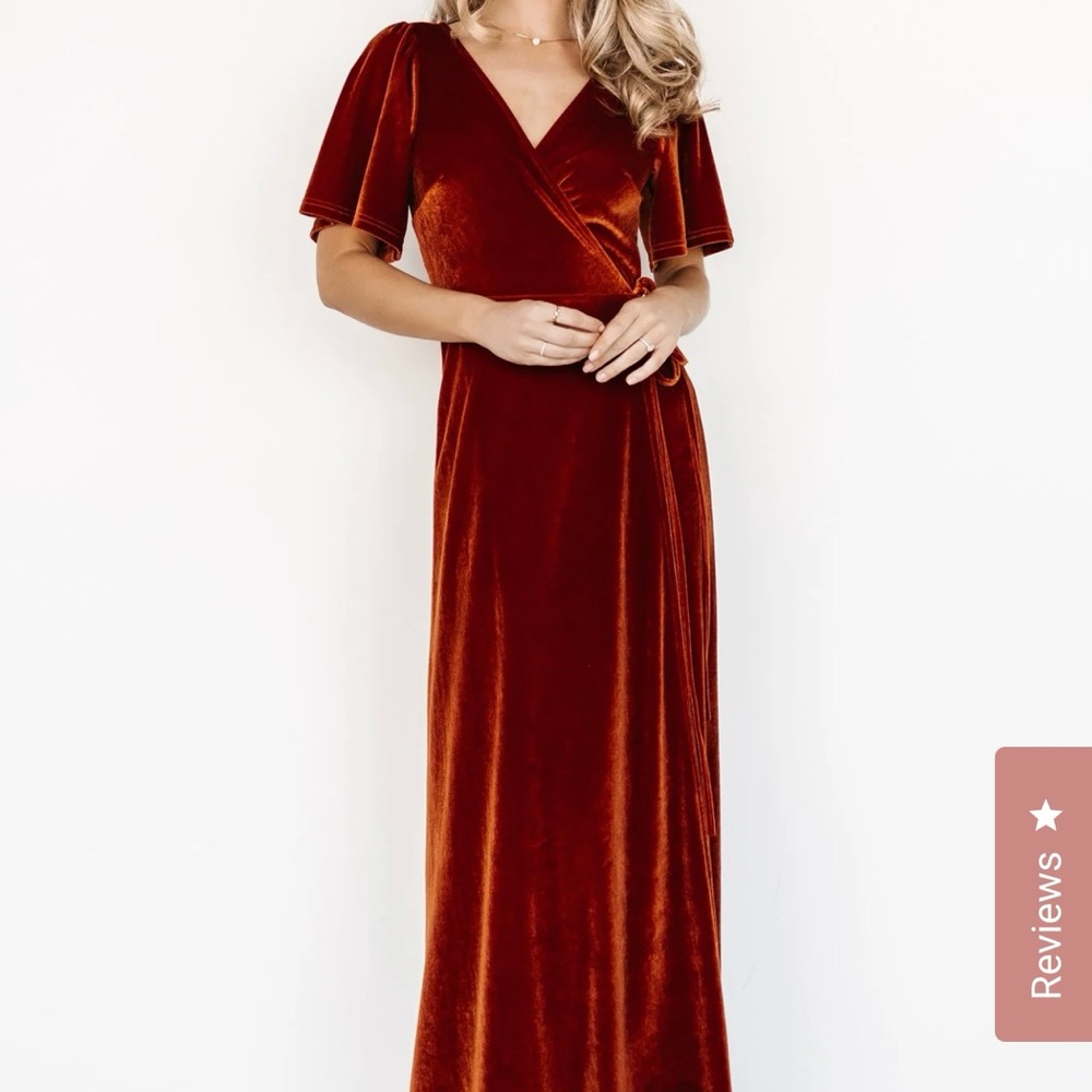 Elegant Velvet Wrap Dress in burnt orange